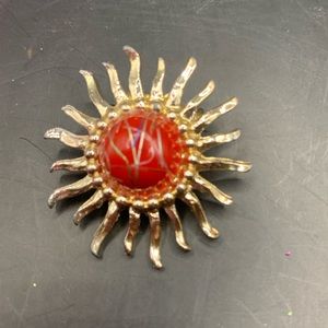 Vintage Sun with Red center Brooch